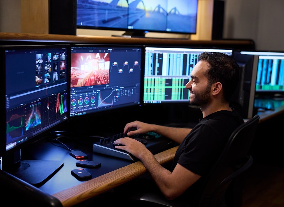 Sound mixing console with sliders in a broadcast studio
